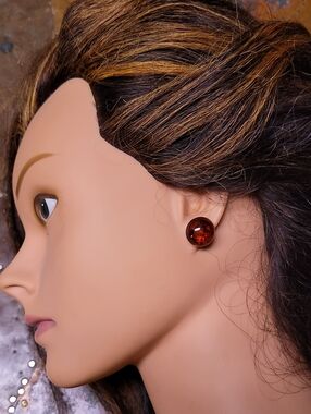 Classic Vintage Amber Brown Round Stud Earrings 925 Silver - Women Jewelry